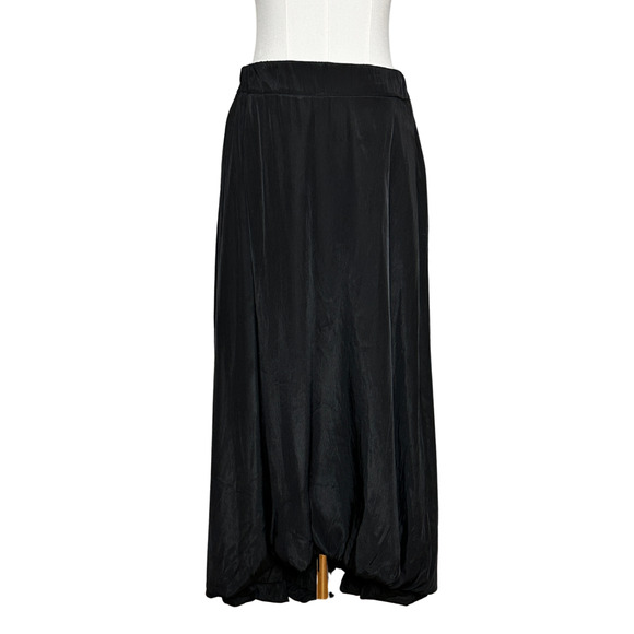 Planet by Lauren G Black Washable Silk Bubble Maxi Asymmetrical Skirt Size Large - Picture 2 of 8